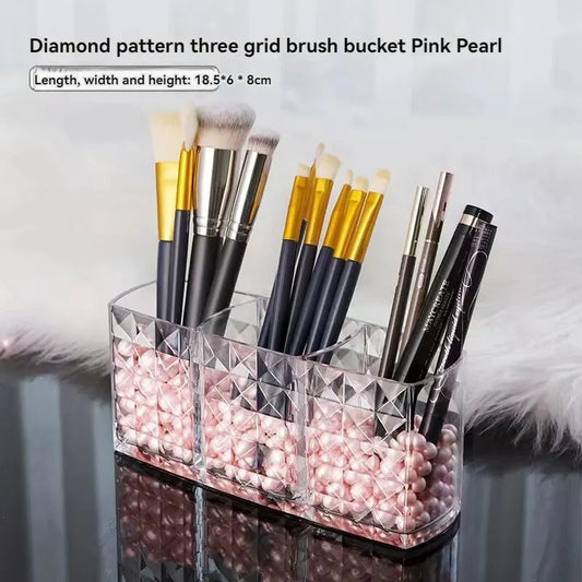 Diamond Pattern Mirrored Bathroom Storage Box - Premium Cosmetic Organizer for Lipstick & Makeup