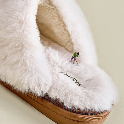 Fashion Faux Suede Plush Slippers for Women 2024 Thick Sole Winter Warm Fuzzy Slides Woman Non Slip Indoor Home Cotton Shoes