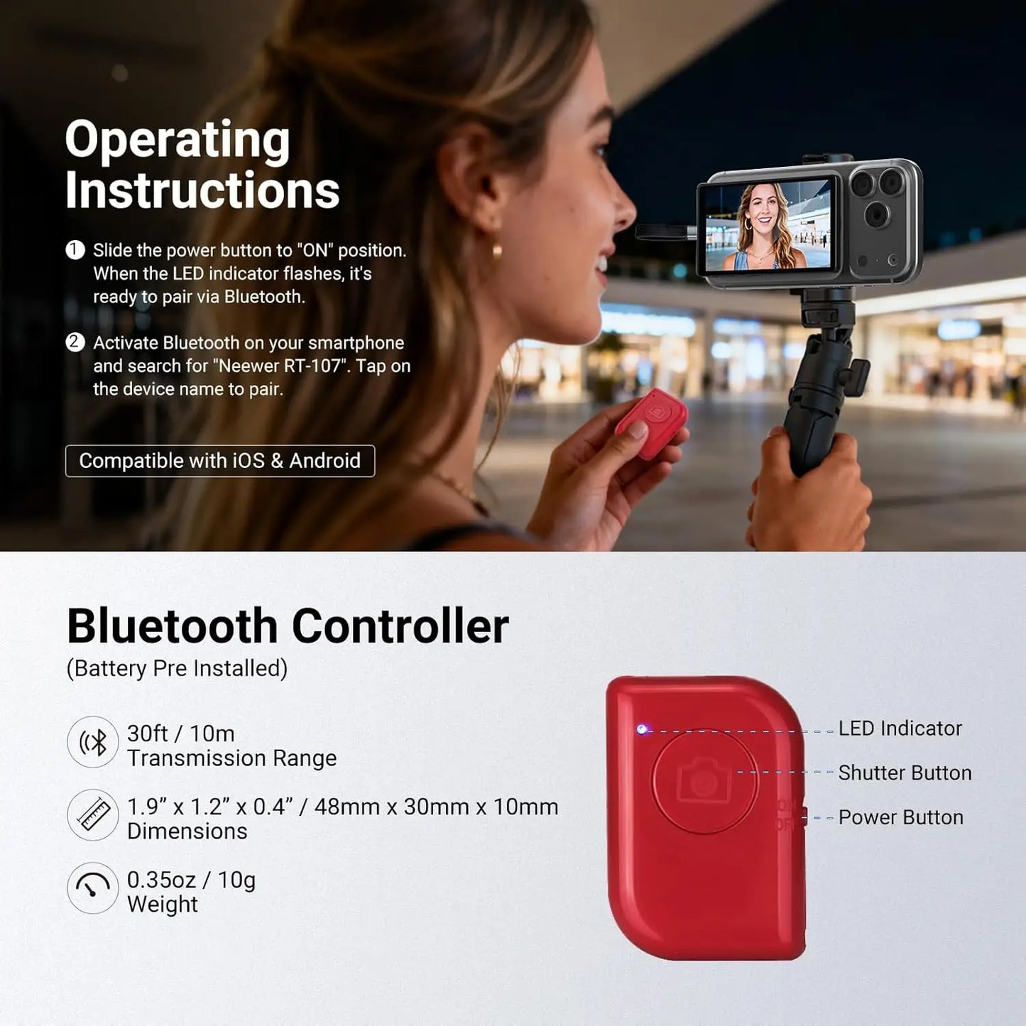NEEWER 4" Phone Vlog Selfie Monitor Screen, Smartphone Back Camera Monitor with Remote for YouTube TikTok Video Streaming