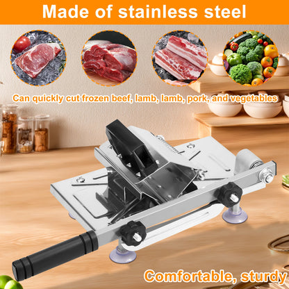Frozen Meat Slicer Stainless Steel Meat Food Slicer with Anti Slip Suction Cups Thickness Adjustable Meat Cutting Machine
