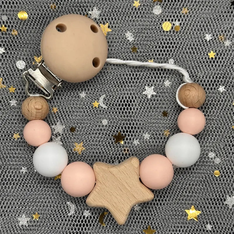 NEW Custom Name Wooden Personalized Baby Pacifier Chain Beech Bead Dummy Nipple Holder Guard Teether Pendant Newborn Mother Gift