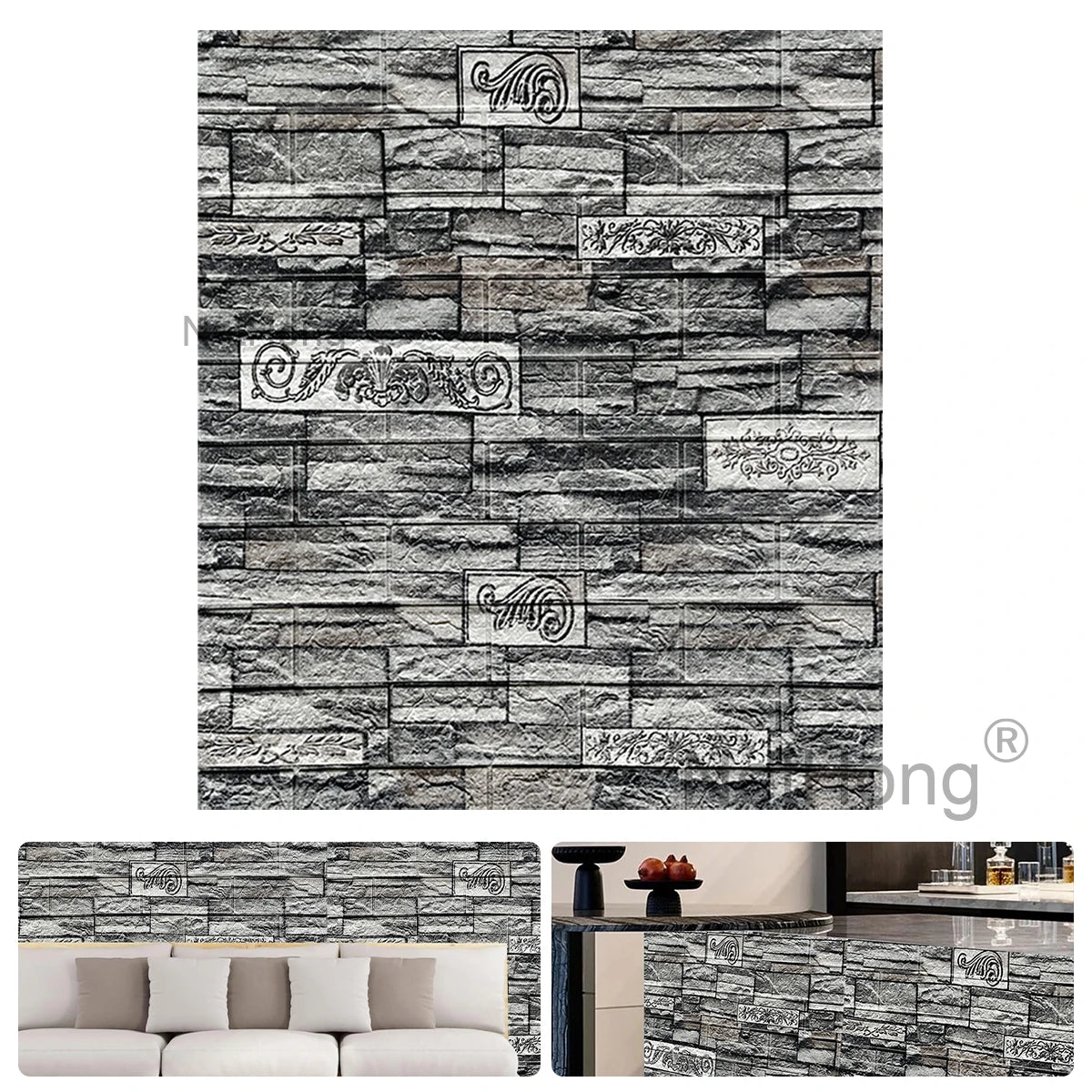 Waterproof Brick Stone Wallpaper Self Adhesive Vinyl Wall Decor Sticker 70*77cm