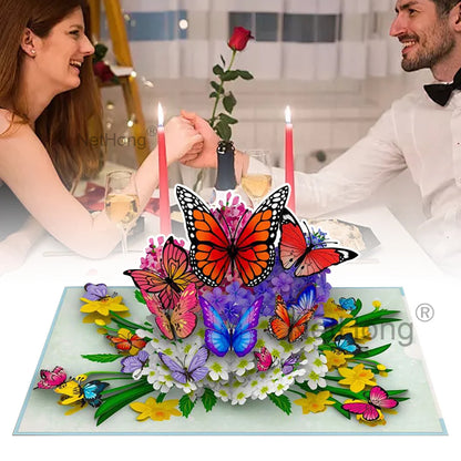 3D Butterfly Pop-Up Card - Floral Wreath Birthday Card for Women, Valentine's Day, Mother's Day Gift for Wife, Mom, Girlfriend