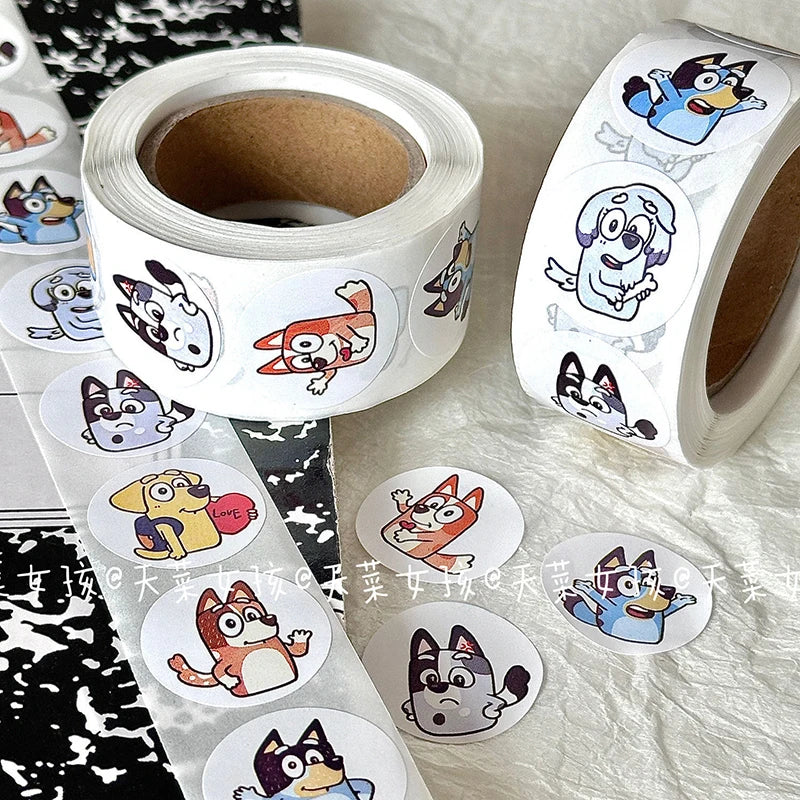 Bluey Bingo Dog 500 Sheets/Roll Sticker Cute Cartoon Anime Sticker Decoration Kids Album Diary Envelope Sealing Paper Tape