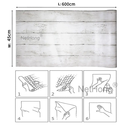 6M Vinyl Ivory white wood grain Wallpaper Stickers Self Adhesive Paper Waterproof