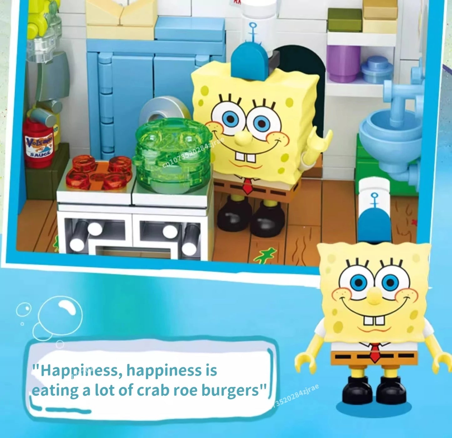Spongebob building block cartoon Krusty Krab creative restaurant scene model Patrick Star assembly toy children's birthday gift