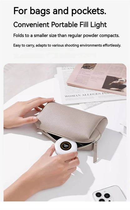 2in1 For Travel, Desktop, Selfies, Video, Makeup Portable Foldable Magnetic Rechargeable Ring Fill Light Phone Holder Perfect