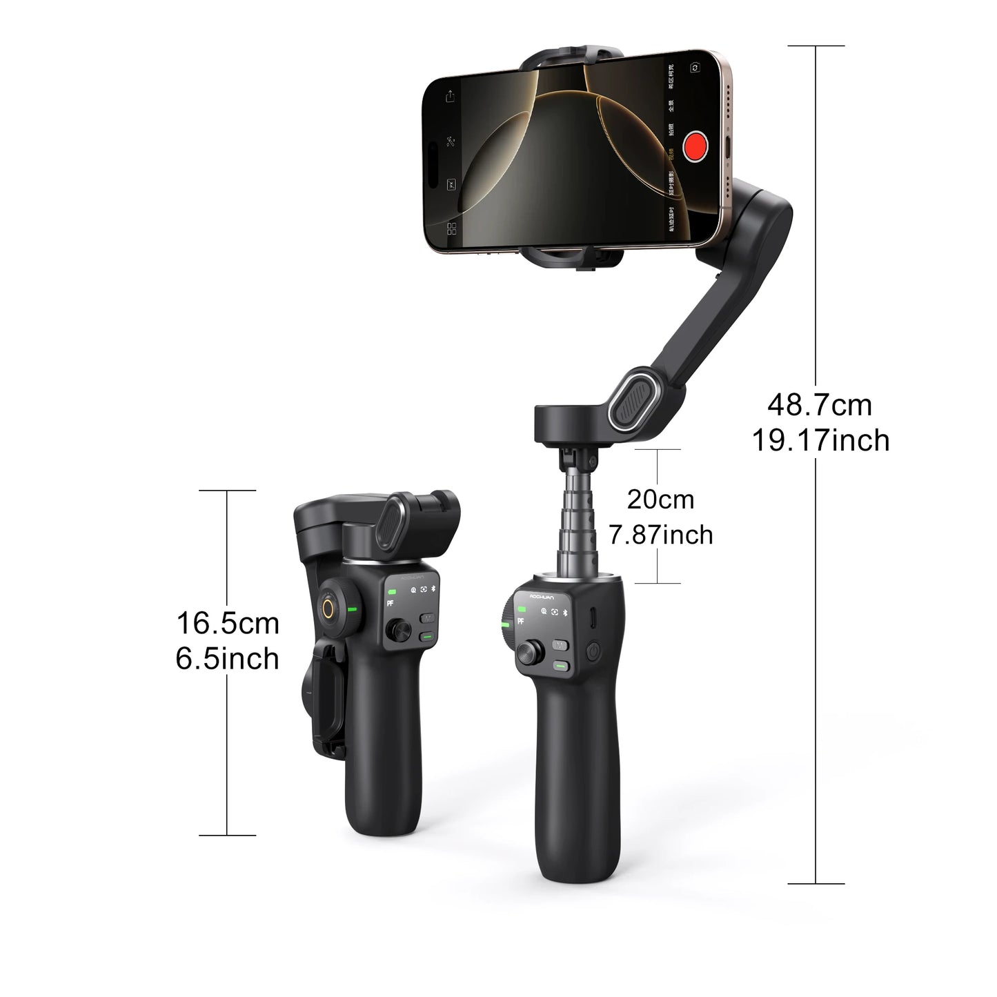 AOCHUAN 3-Axis Handheld Gimbal Phone Stabilizer with Extension Rod  8.0 Anti Shake Face Tracking for Phone Outdoor Shooting Vlog
