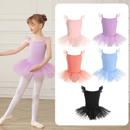 Girls Ballet Leotards Ballet Tutu Dress For Kids Dance Clothes With Skirt Gymnastics Dancewear Balleriana Clothes Short Sleeves