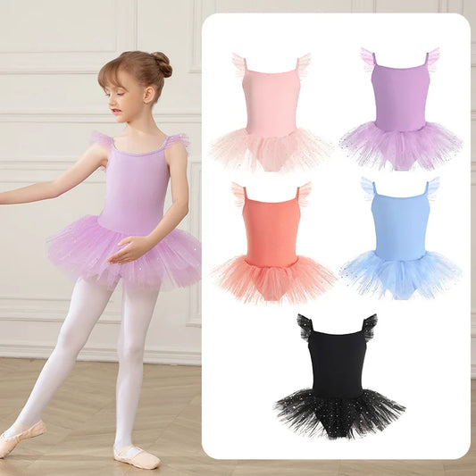 Girls Ballet Leotards Ballet Tutu Dress For Kids Dance Clothes With Skirt Gymnastics Dancewear Balleriana Clothes Short Sleeves