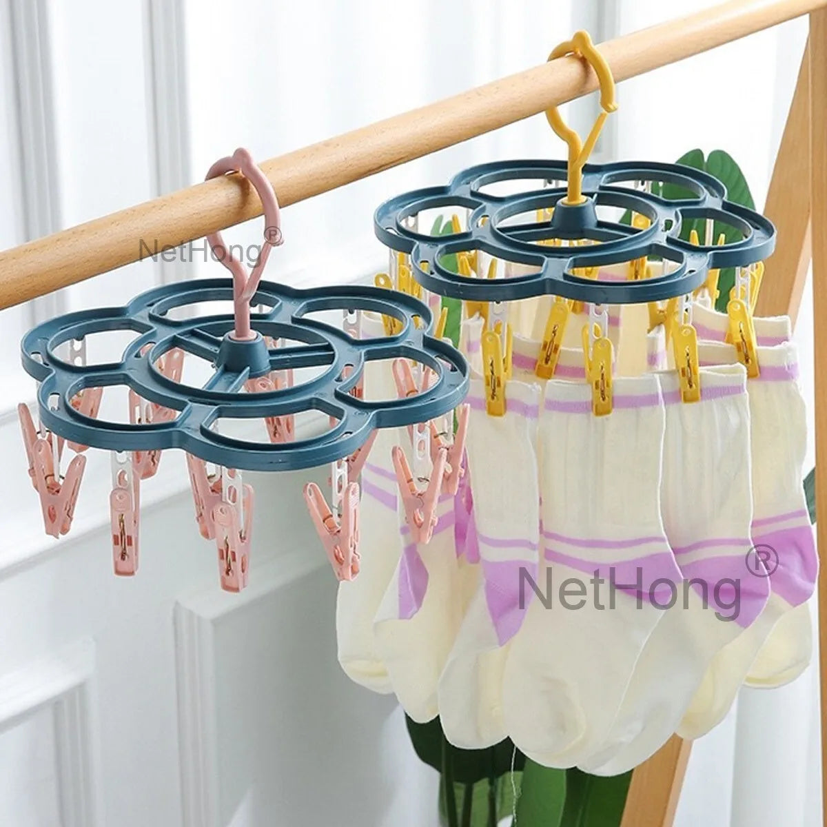 16 Pegs Thickened Laundry Clip Underwear Socks Hanger Airer Cloth Dryer Rack UK