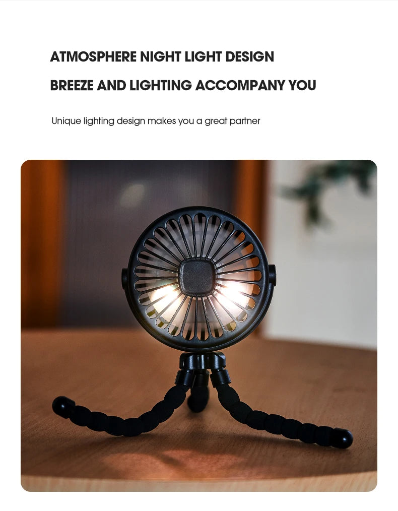 HOMEFISH Portable Baby Stroller Fan Oscillating Clip-on Mini Fan USB Battery Operated with Flexible Tripod for Pram Car Seat