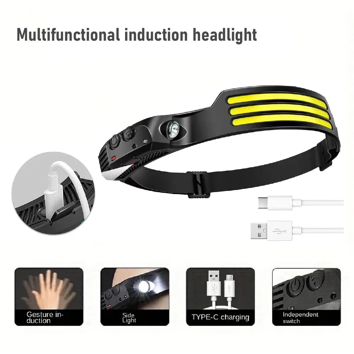 LED Head Torch Rechargeable Waterproof COB Headlamp Motion Sensor Light UK