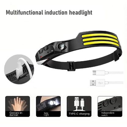 LED Head Torch Rechargeable Waterproof COB Headlamp Motion Sensor Light UK