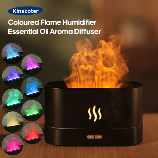 KINSCOTER Aroma-Diffusor Luftbefeuchter Ultraschall-Kaltnebel-Erzeuger LED-Duftlampe mit Flamme