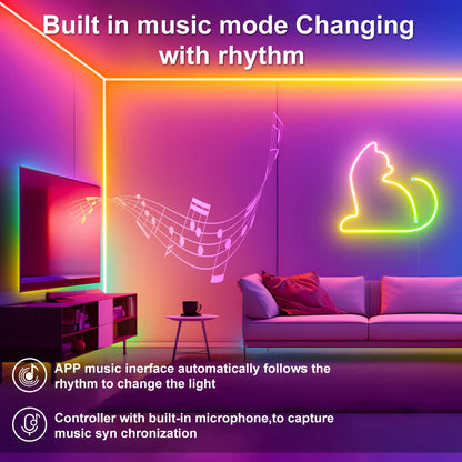 5V LED Strip Lights Bluetooth RGBIC Neon Strip Remote Control With Music Sync DIY Bedroom Home Decoration Changing Ambient Light