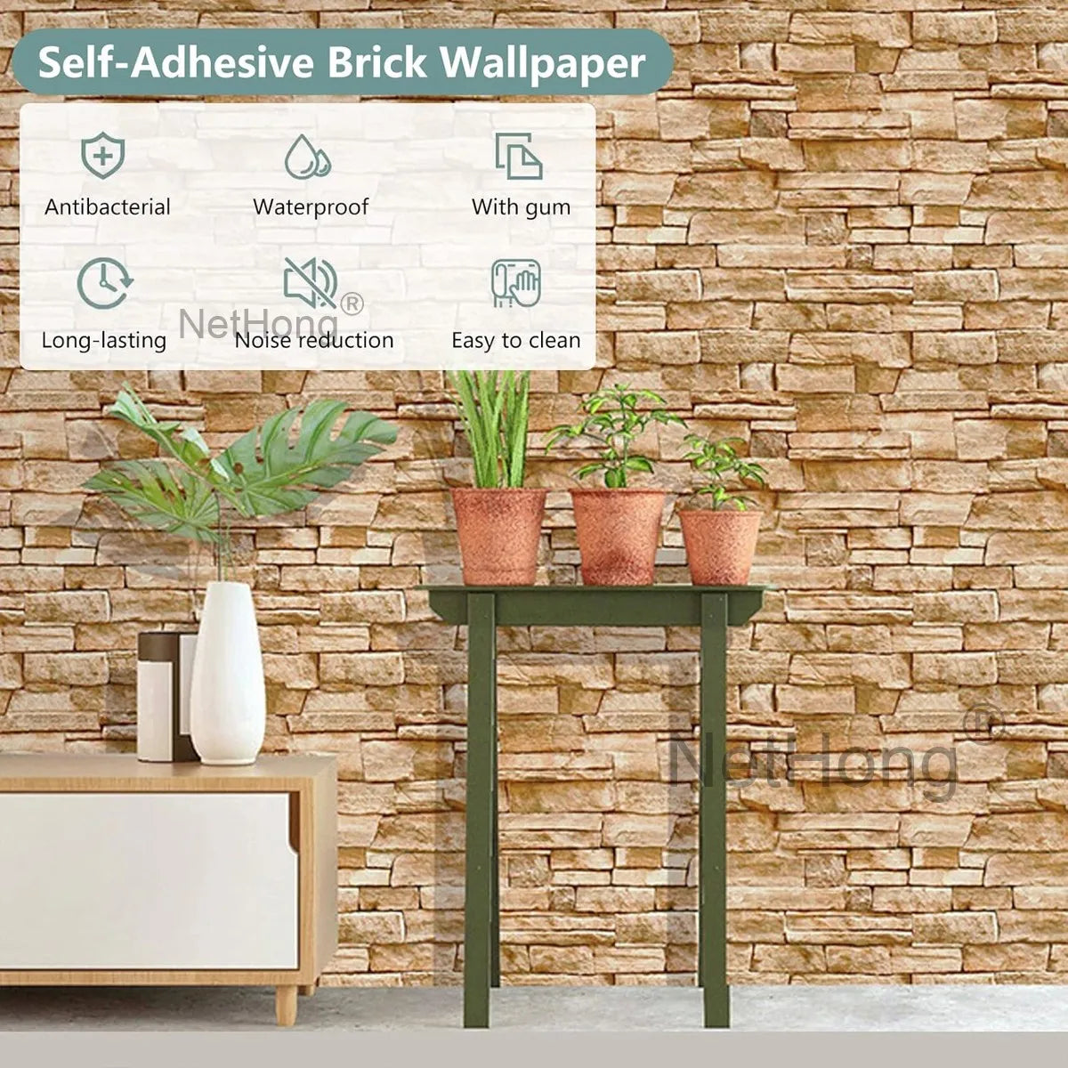 6M Vinyl Orange-brown Brick Wallpaper Stickers Self Adhesive Paper Waterproof