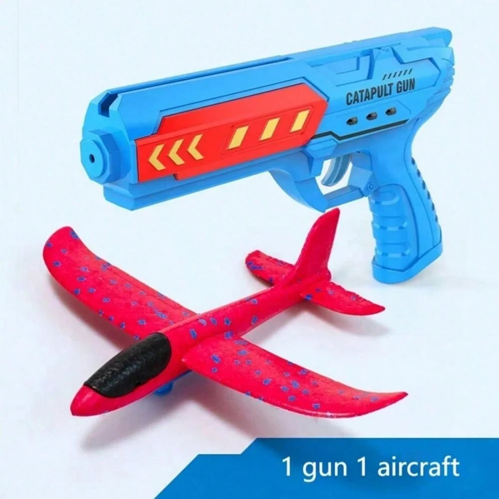 Kids Foam Catapult Plane Launcher - Outdoor Flying Glider Toy Set