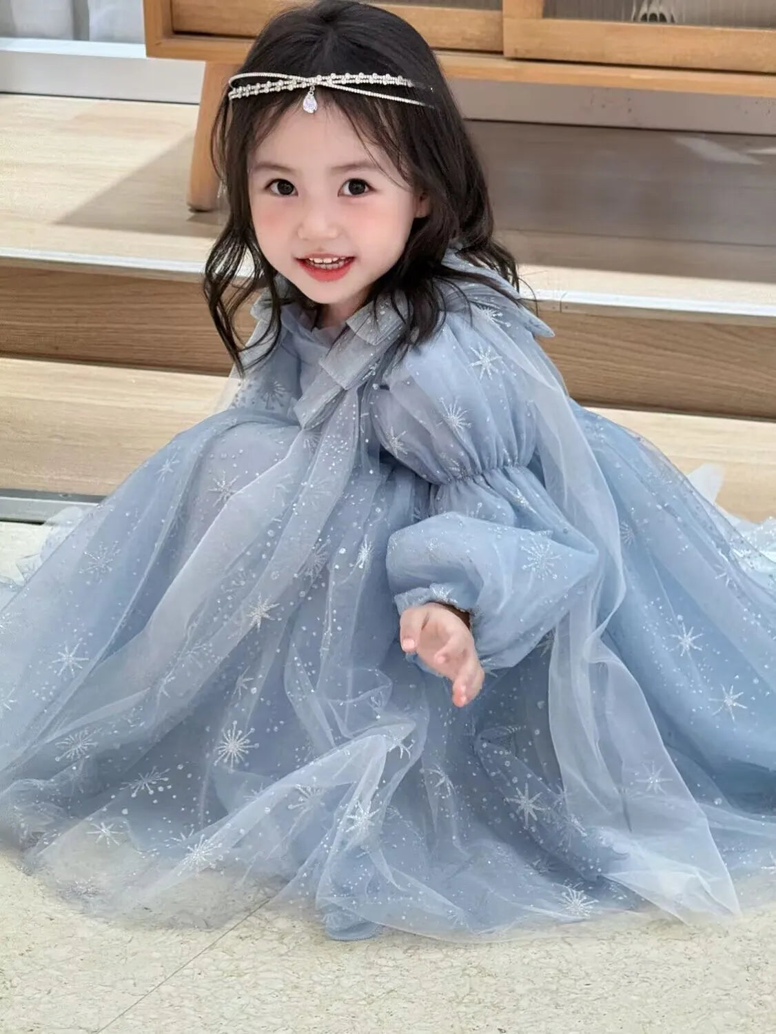 Girl's Elsa Frozen Princess Dress Long Sleeve Gown Elegant Costume for Baby Girl Birthday Party One-piece Dresses 3-9 Years Old