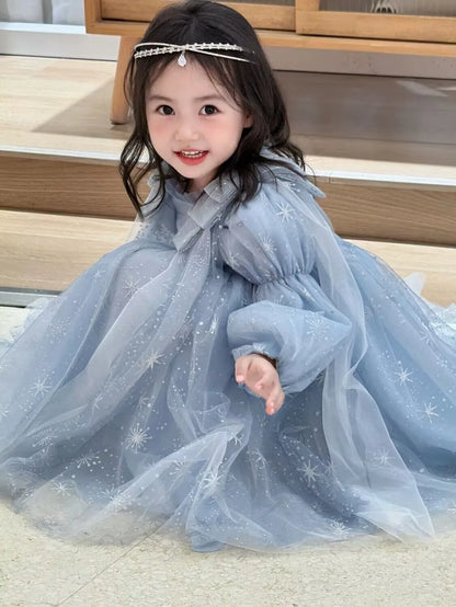 Girl's Elsa Frozen Princess Dress Long Sleeve Gown Elegant Costume for Baby Girl Birthday Party One-piece Dresses 3-9 Years Old