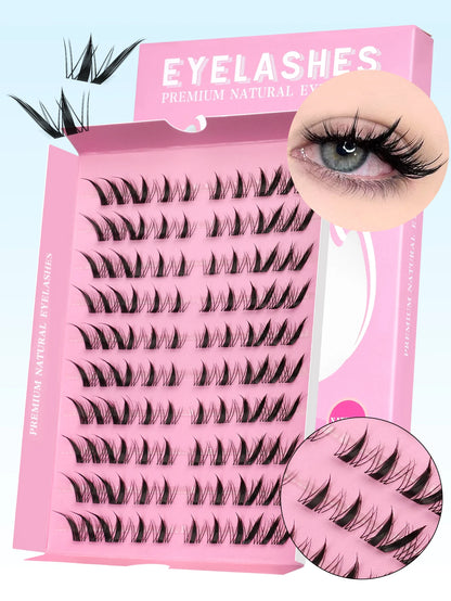 GROINNEYA Cluster Eyelashes Cat Eye Lashes Natural long Lashes Individual Lashes Mixed Tray Eyelash Extension Diy Lashes