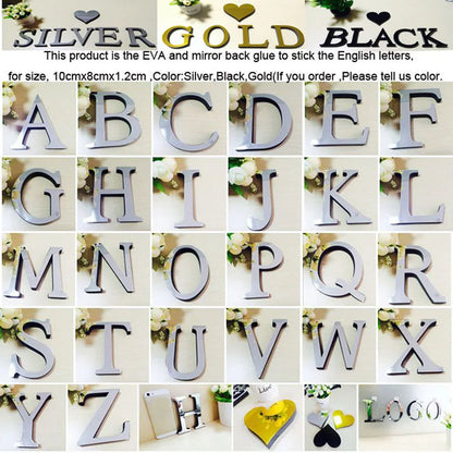 Gold English Letters Wall Stickers 20cm Acrylic Wall Art Alphabet Self-adhesive 3D Mirror+EVA Numbers Ornaments For Home Decor