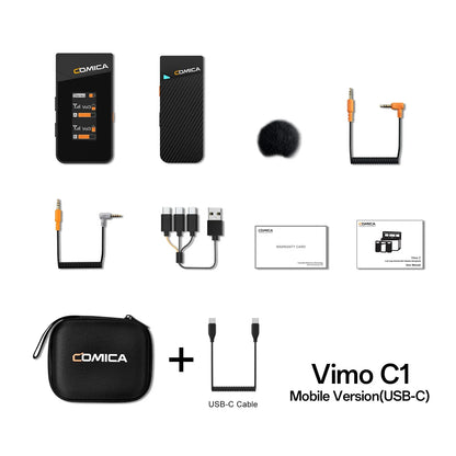 Comica Vimo C 2.4G Mini Wireless Lapel Microphone with Charging Case, for Smartphone Camera Podcast Interview YouTube Facebook