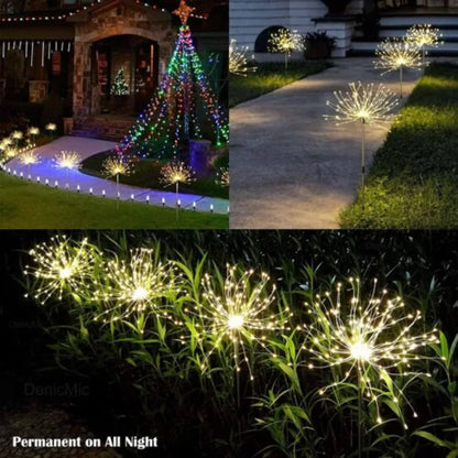 2X Solar Power 150LED Firework Garden Path Light Starburst Stake Outdoor Lamp UK