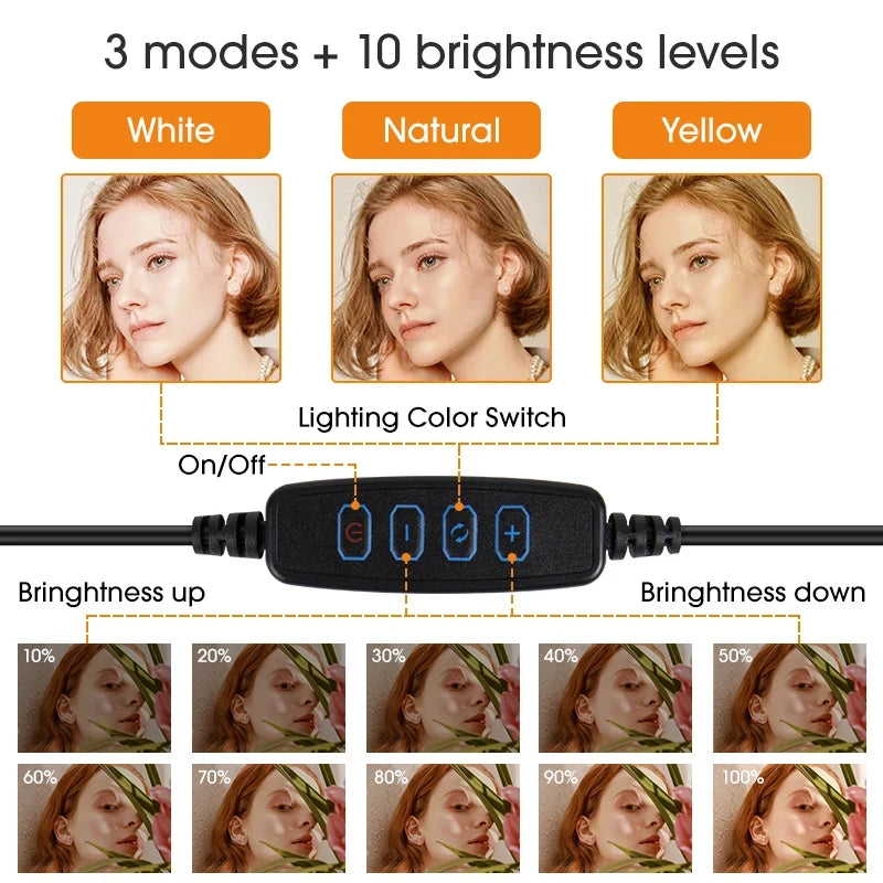 26/33cm LED Selfie Ring Light Dimmable Photography Fill Lighring with 50cm Tripod & Remote Control For Youtube Phone Video Live