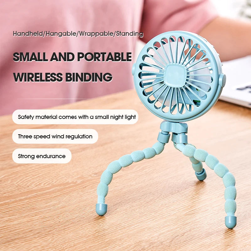 HOMEFISH Portable Baby Stroller Fan Oscillating Clip-on Mini Fan USB Battery Operated with Flexible Tripod for Pram Car Seat