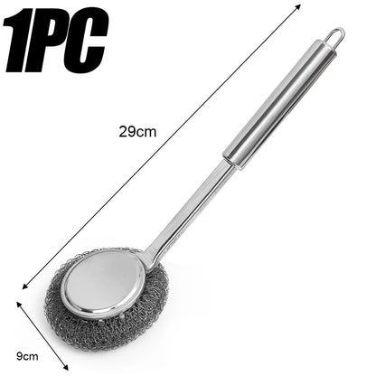 Edelstahl-Drahtbürste mit langen Griffen, Küchenersatz, Stahlwolle-Drahtkugelbürste, Geschirrspülbürste, Spülbecken-Arbeitsplattenreinigung