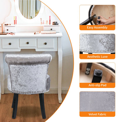 Crushed Velvet Vanity Stool, Dressing Table Chair, Bedroom Makeup Chair with Backrest, 2 Colors