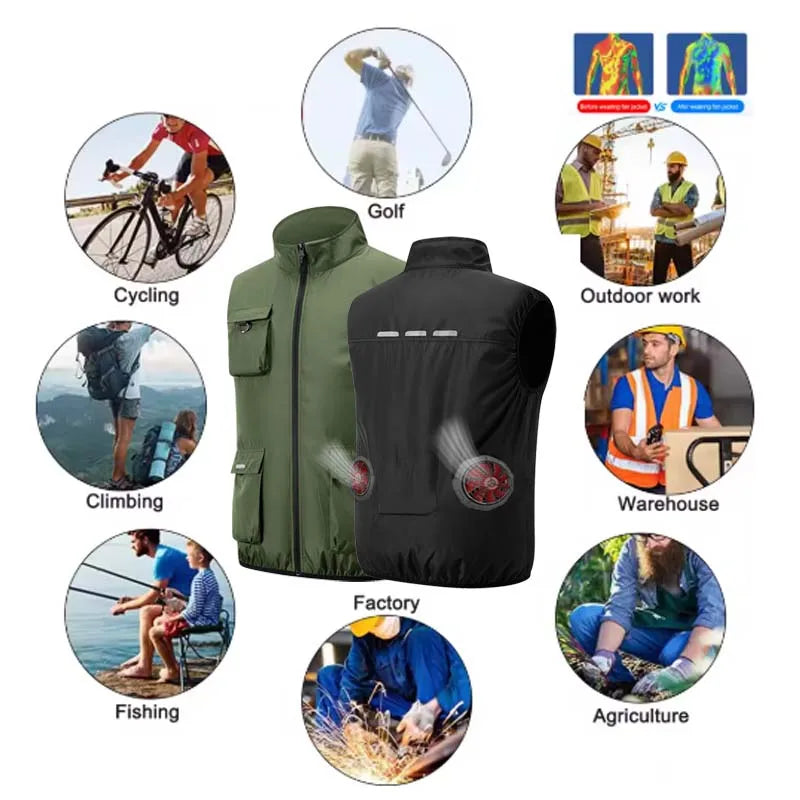 Summer Cooling Fan Workwear, Unisex Short Sleeve, Outdoor Sun Protection & Cooling Vest with Built-in Fans