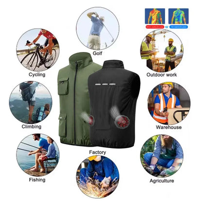 Summer Cooling Fan Workwear, Unisex Short Sleeve, Outdoor Sun Protection & Cooling Vest with Built-in Fans