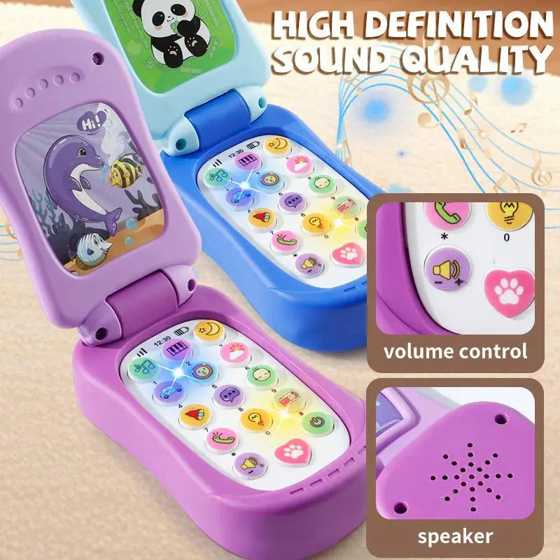 1pc NEW Cartoon Simulation Flip Phone Educational Music Phone Toy Toddler Education Early Voices Toys For Children's Day Gifts