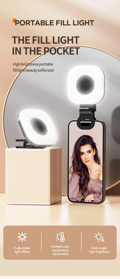 Mini LED Smartphone Selfie Fill Light 3 Modes With Adjustable Brightness Clip Portable Video Light For Tiktok Camera Mobile IPad