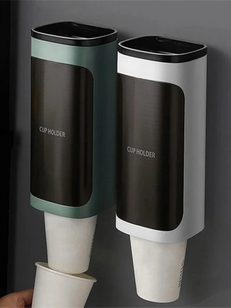 Cream Disposable Cup Holders Household Wall-Mounted Automatically Drop Punch-Free Paper Cups Dust-Proof Drinking Fountain Racks