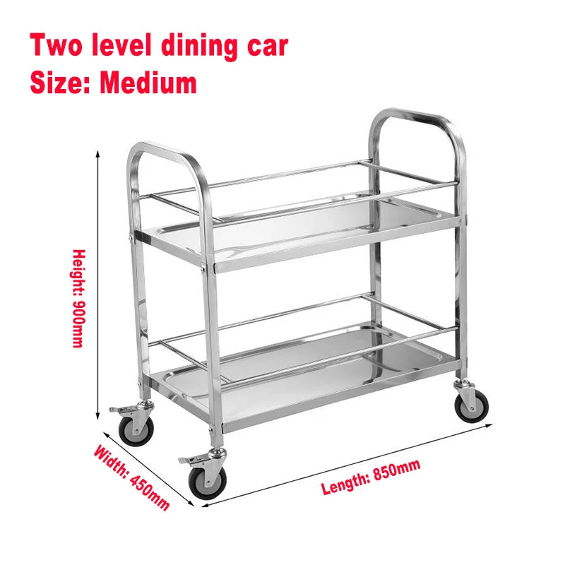 Stainless Steel Cart with Thickened Three Layers- Kitchen Utility Cart for Serving  Collecting Dishes Multi-functional Trolley