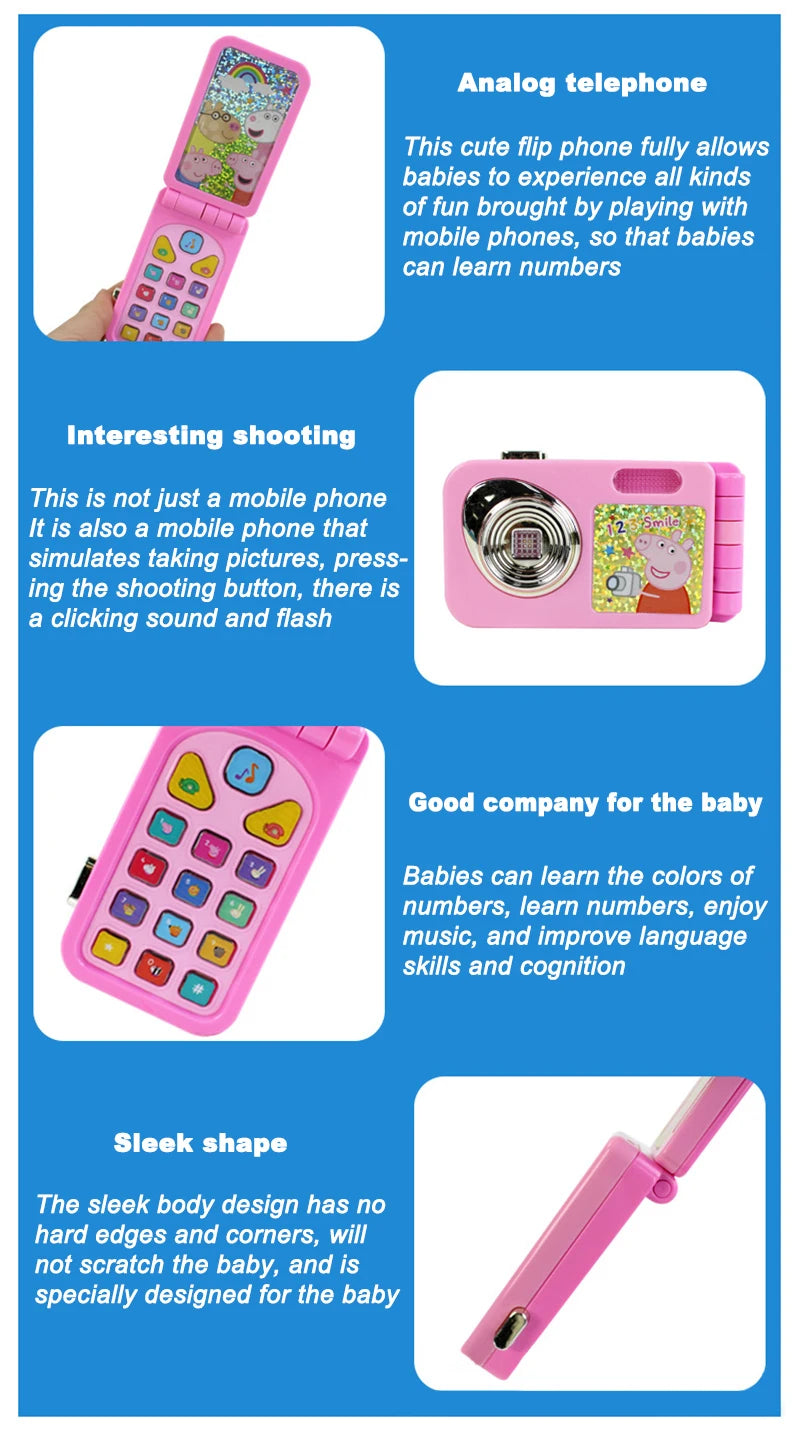 Peppa Pig Simulated Folding Mobile Phone Toys Kids Early Education Toddler Playing House Emulation Sound Light Music Child Gifts