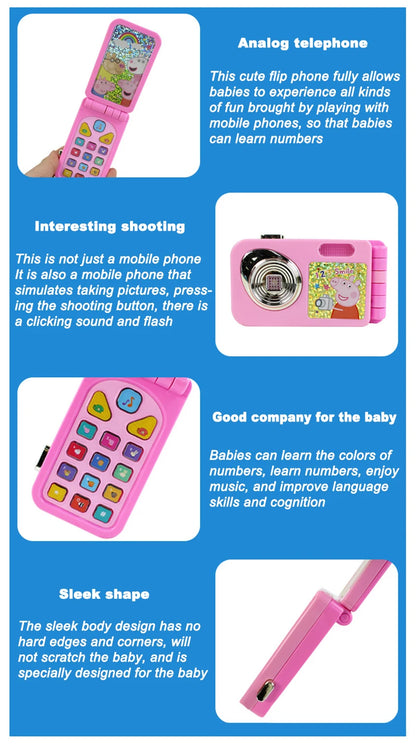 Peppa Pig Simulated Folding Mobile Phone Toys Kids Early Education Toddler Playing House Emulation Sound Light Music Child Gifts
