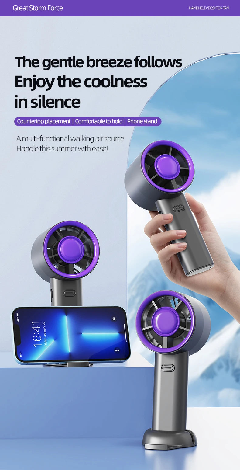 Mini Handheld Fan USB Fast Charging Portable Air Calculating Fan Mute Personal Highspeed Fan for Travel Outdoor Activities