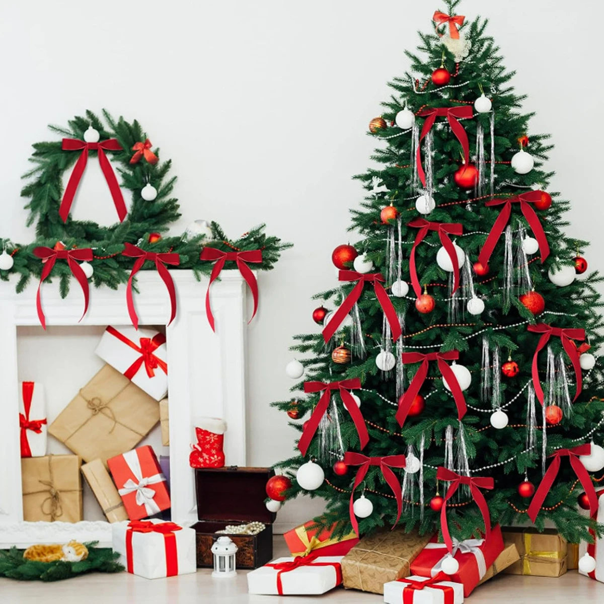 18*13CMChristmas Ribbon Bows Set Christmas Tree Decorations Gift Wrapping Bows