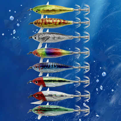 Horizontal wood Shrimp 5.5g Laser Luminous Floating Egi lure Squid Jigging Shrimp Octopus Cuttlefish Night Fishing Baits Sea