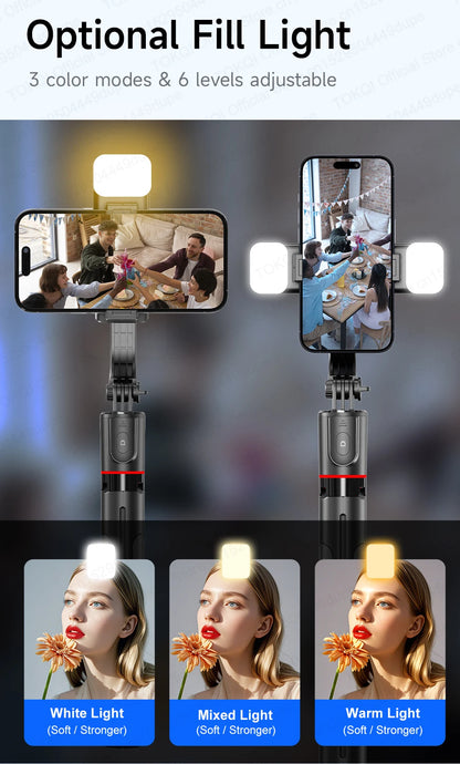 F15 Selfie Stick Tripod Extendable Pole with Wireless Bluetooth Remote Phone Holder for Smartphone Shooting Vlog Video Recording