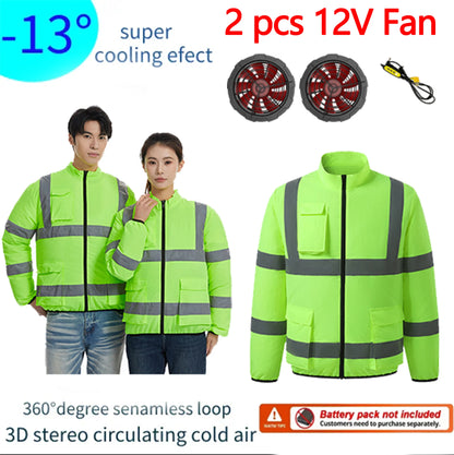 Summer Cooling Workwear With Reflective Strips Long Sleeve Fan Powered Air Conditioner Uniform Outdoor Work Cooling Clothes