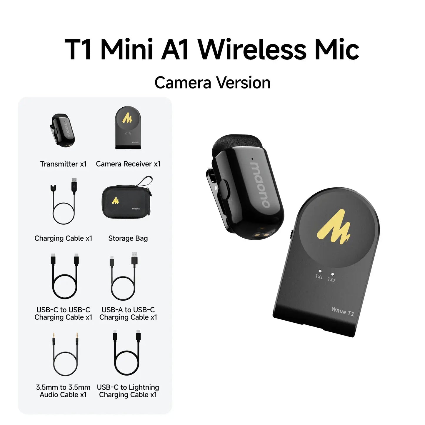 MAONO Wave T1 mini Wireless Lavalier Microphone Mini Lapel Mic for iPhone Android PC AI Noise Cancellation for Video Recording