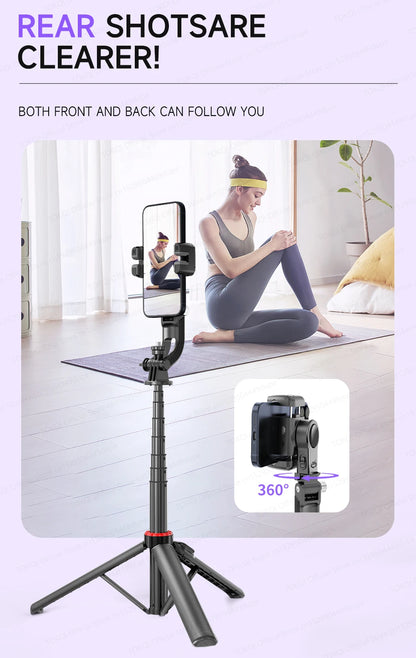 C22 AI Face Tracking Handheld Gimbal Stabiliser 360° Rotation Shoot Selfie Stick Tripod for Mobile Phone, 1/4'' Screw for Camera