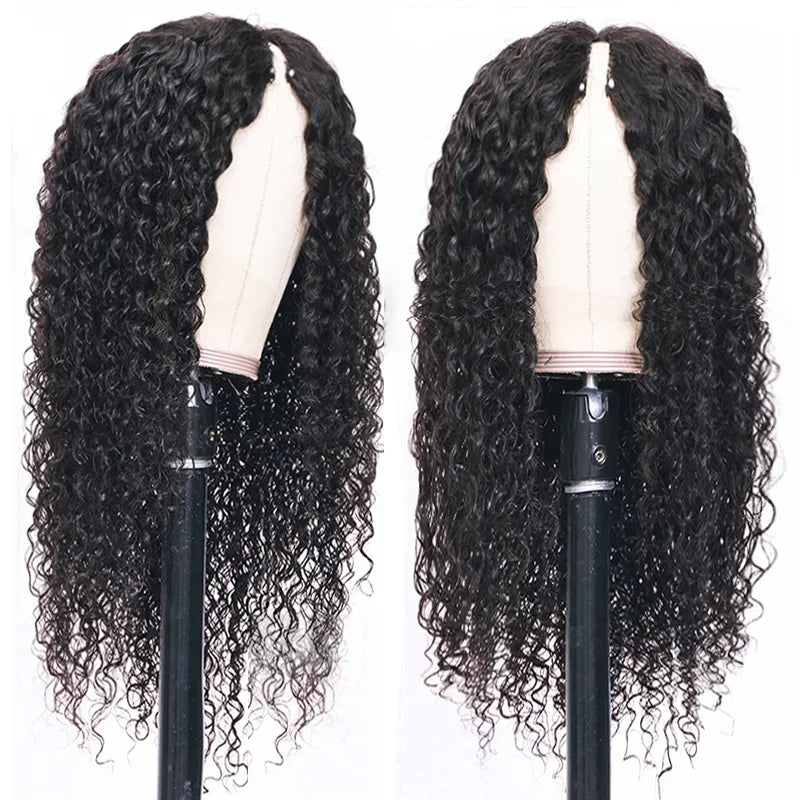 Deep Curly V Part Wig Human Hair No Leave Out Brazilian Deep Wave Human Hair Wigs for Women U Part No Glue Virgin Wigs On Sale