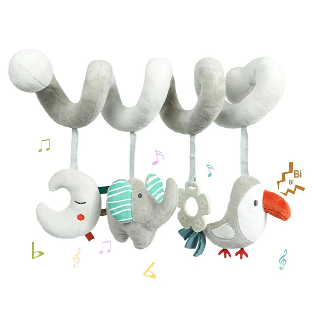 Newborns Spiral Hanging Activity Stroller Toy Baby Carseat Toy Black & White Lion Koala Rattle  for Crib Mobile Sensory Toy Gift