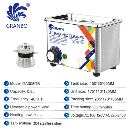 Granbosonic Ultrasonic Cleaner 800ML 1L 40KHz 35W 60W Easy Operation Jewelry Glasses Makeup Washer Bath New Design